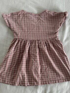 Pouf Baby Girls Short Sleeve Grid Dress Pink and White Size 2